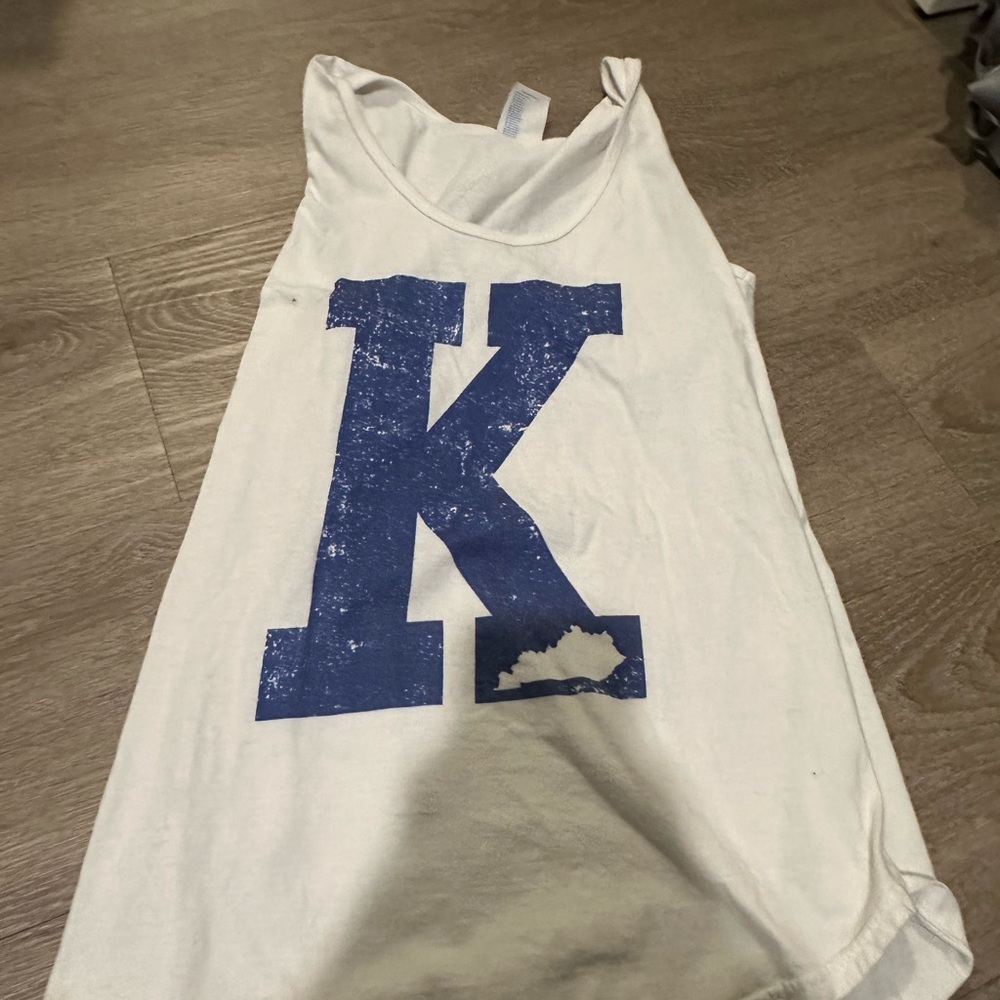 White Tank Top with Blue 'K' Graphic